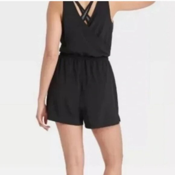 All In Motion Black Athletic Tank Short Romper with Tie Elastic Waist Size XL - Picture 2 of 9